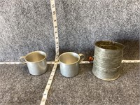 Metal Cups and Old Flour Sifter