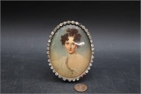 Victorian H.P. Porc. Portrait W/Paste Glass Stones