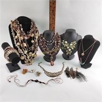 Brown & Goldtone Costume Jewelry Lot: Necklaces,