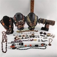 Brown & Goldtone Costume Jewelry Lot: Necklaces,