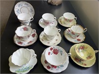 Nine Vintage Cups and Saucers, various makes