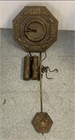 Brass & Wooden Wall Clock with Weights & Pendulum