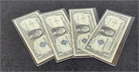 (4) 1957 $1 Silver Certificate Notes Inc/ One Star