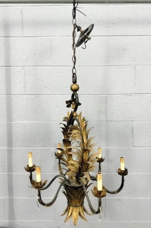 Vintage Ornate Metal Hanging Chandelier