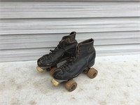 Old Pair Roller Skates with Wood Wheels