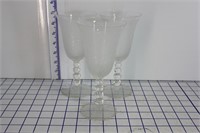 SET OF 3 VINTAGE HAND BLOWN ETCHED GLASSES