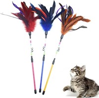 Cat Wand Toys, 3 PCS Cat Feather Toy with Beads as