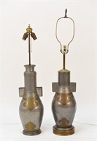 (2) CHINESE PEWTER AND BRASS TABLE LAMPS