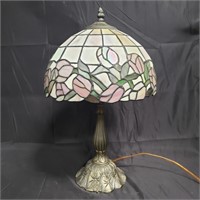 Vintage Tiffany-style stained glass & brass lamp