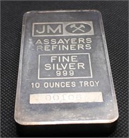 10 oz Johnson Matthey TD Bank 999 Silver Bar