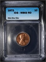 1972 LINCOLN CENT, DDO ICG MS-63 RED