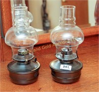 Pair of metal base oil lamps