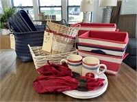 ASSORTED BASKETS AND DINNERWARE