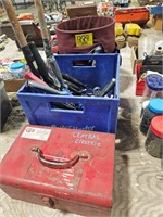 PAINT ROLLERS, TOOL BUCKET, EMPTY BOX