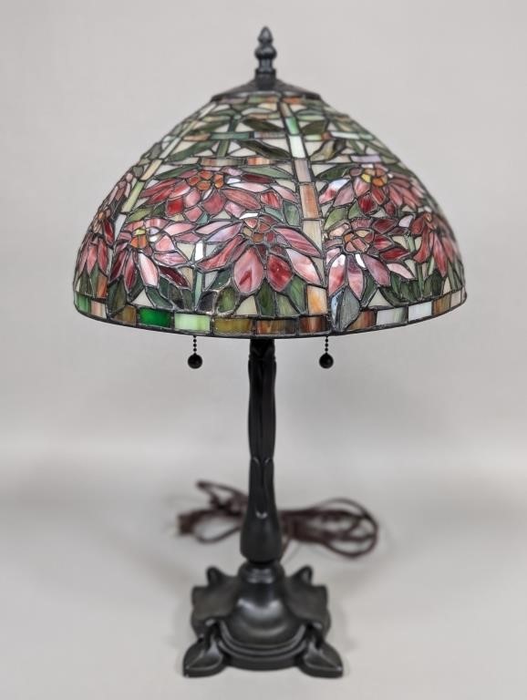 Modern Quoizel Table Lamp with Poinsettia Shade