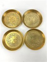 VTG. Set Of 4 Hand Carved Brass Trinket Dishes