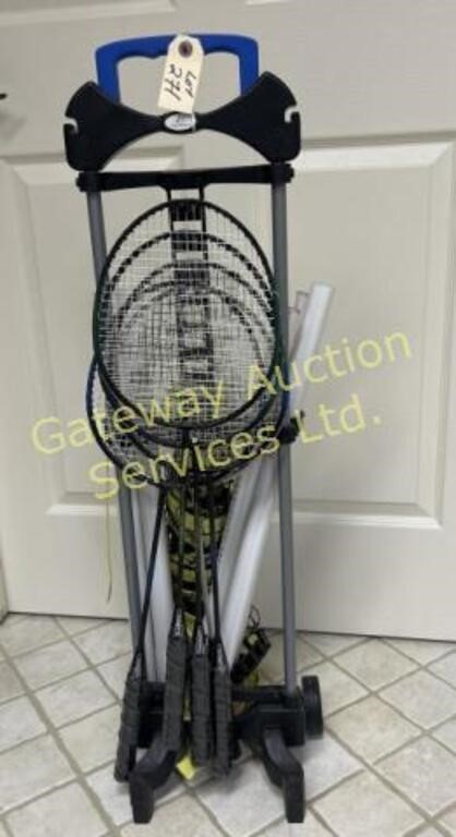 Outdoor Net & Badminton Rackets on stand