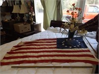 American 13 Star Cloth Flag w/ House Pole & Vase
