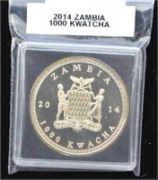 2014 Zambia 1000 Kwatcha African Elephant Coin
