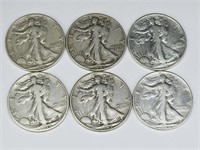 6 Walking Liberty Coins: 1941 - 1946
