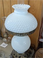 Hobnail Milk Glass Lamp - 21"