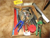 Box lot of small tools such as pliers, screw