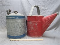 Vintage Galvanized Metal Watering Can & Gas/Oil