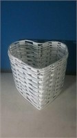Heart shaped white painted wicker basket