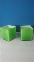 Pair of square Green Glass vases for planters