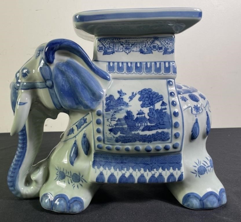 Blue & White Ceramic Elephant Plant Stand