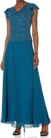 J Kara One Size Long Beaded Cowl Neck Gown 10