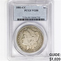 1881-CC Morgan Silver Dollar PCGS VG8