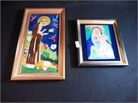 Two small pieces of art including a tile with