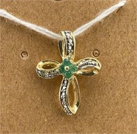 Cross Pendant Emerald Gold Tone Sterling Silver