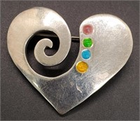 (XX) Sterling Silver Heart Brooch (1.5" long)