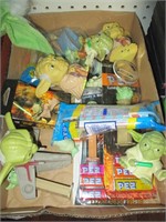 Box Lot of Yoda Dolls  & PEZ