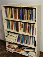 WHITE BOOKCASE WITH CONTENTS OF BOOKS AND 4 TIER