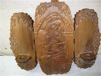 Vtg Carved Wood Religious CandleHolder Decor 10x15