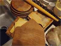 Assorted Wooden Plates, Rolling Pin and Small