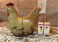 Set of Chicken/Hen Book Ends and Chippy Wooden