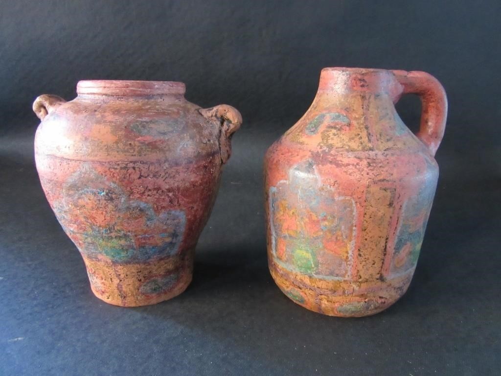 Hand Dyed Red Clay Urn & Jug