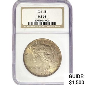1934 Silver Peace Dollar NGC MS64