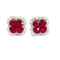 18K WHITE GOLD 0.40CT DIAMOND 1.86CT RUBY EARRINGS