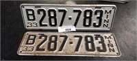 1933 Minnesota License Plates
