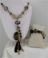 Chico's 32" Beaded Sautoir Necklace & Bracelet