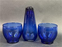 Cobalt Blue Glass Dishes and Vase Set