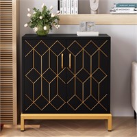 IDEALHOUSE Black Accent Cabinet with Doors and She