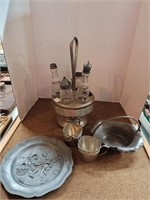 Silverplated Cruet Set & other pieces