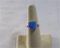 Square cut blue opal ring