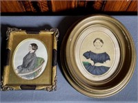 Lot of two antique portraits of women